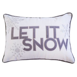 White “Let It Snow” Velvet Embroidered Lumbar Pillow – 14x20"