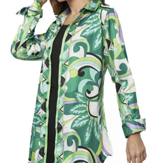 Adore - Button Down Satin Print Tunic Blouse