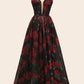 Andrea & Leo Couture - Women's Modern Plunging Neckline Long A-line Floral Dress