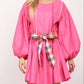 Fate - CONTRAST PIPING DETAIL BOATNECK FIT & FLARE DRESS / BELT