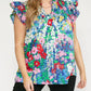 Entro - Floral Ruffle Sleeve Top - Plus