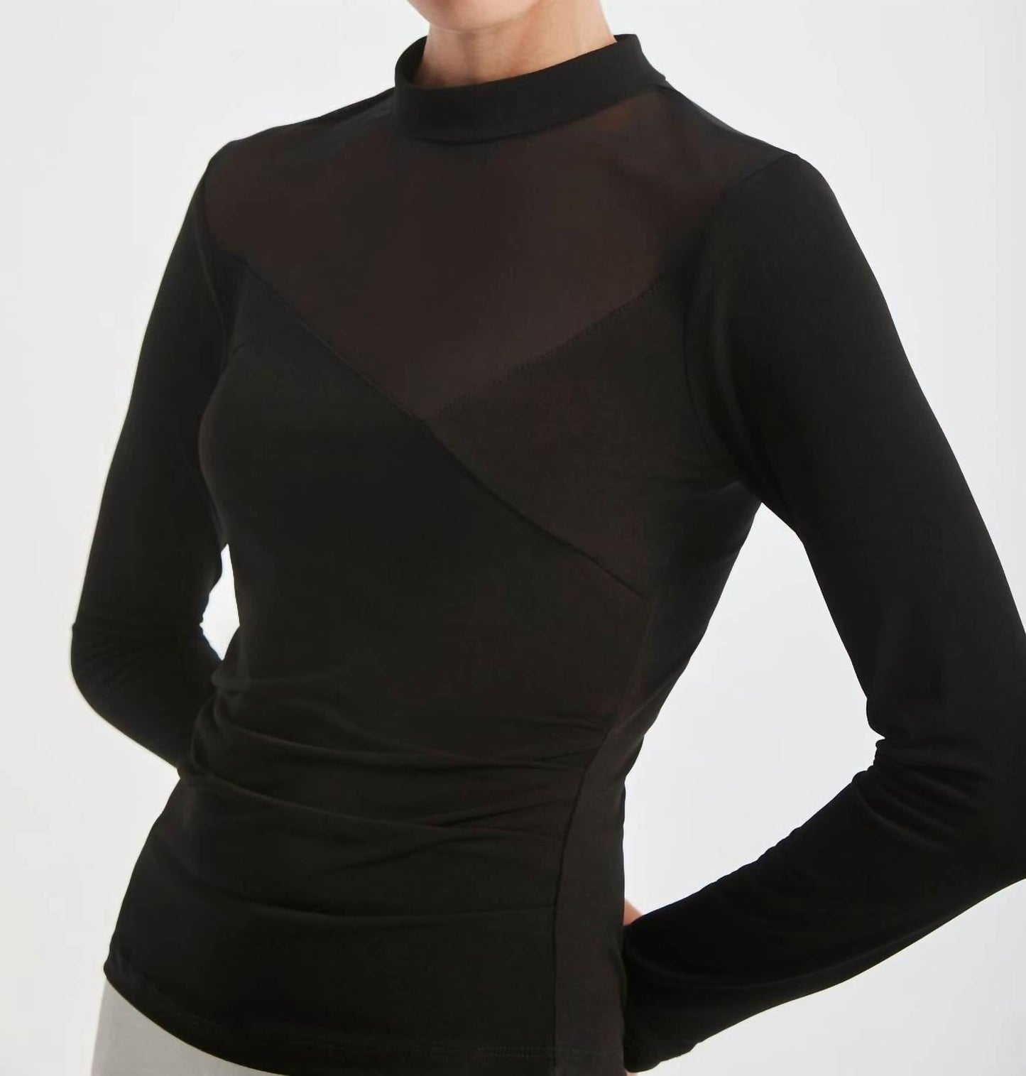 Lanston - Mesh Trim Mock Neck Top