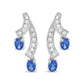 14K White Gold 4x3MM Oval Shaped Natural Blue Tanzanite Gemstone and 1/5 Cttw Diamond Double 3/4" Inch Drop Stud Earrings (H-I Color, VS1-VS2 Clarity)