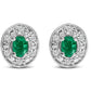 14K White Gold Oval Green Emerald and 1/10 Cttw Diamond Halo Stud Earrings  (I-J Color, I1-I2 Clarity)
