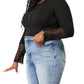 Double Take - Elegant Crochet Lace Border Sleeve Button Blouse