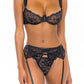 Lace Underwire Bra G-String & Garter Belt Set - Black