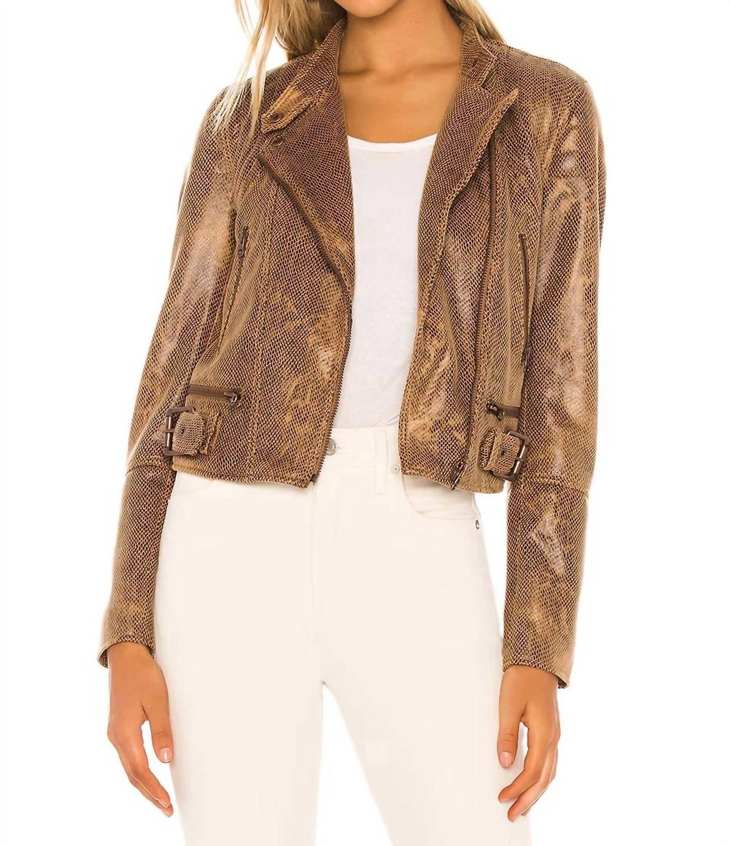 Free People - Snakeskin Fenix Faux Suede Leather Moto Jacket