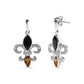 .925 Sterling Silver Marquise Cut Onyx and Citrine with Diamond Accent Fleur De Lis Drop Stud Earrings (H-I Color, SI1-SI2 Clarity)