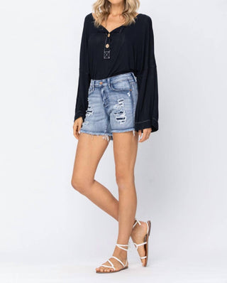 Judy Blue - Patch + Wash-out Jean Shorts