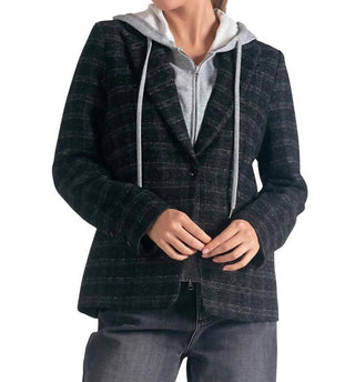 Elan - Eliza Metallic Plaid Blazer with Hoodie