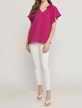 Entro - Ruffled Flutter Sleeve Blouse