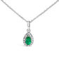 10K White Gold 5x3mm Green Emerald and Diamond Accent Halo Pear Shape 18" Pendant Necklace (I-J Color, I1-I2 Clarity)