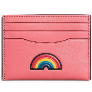 Coach Boxed Embossed Flat Card Case In Calf Leather Silver Peony