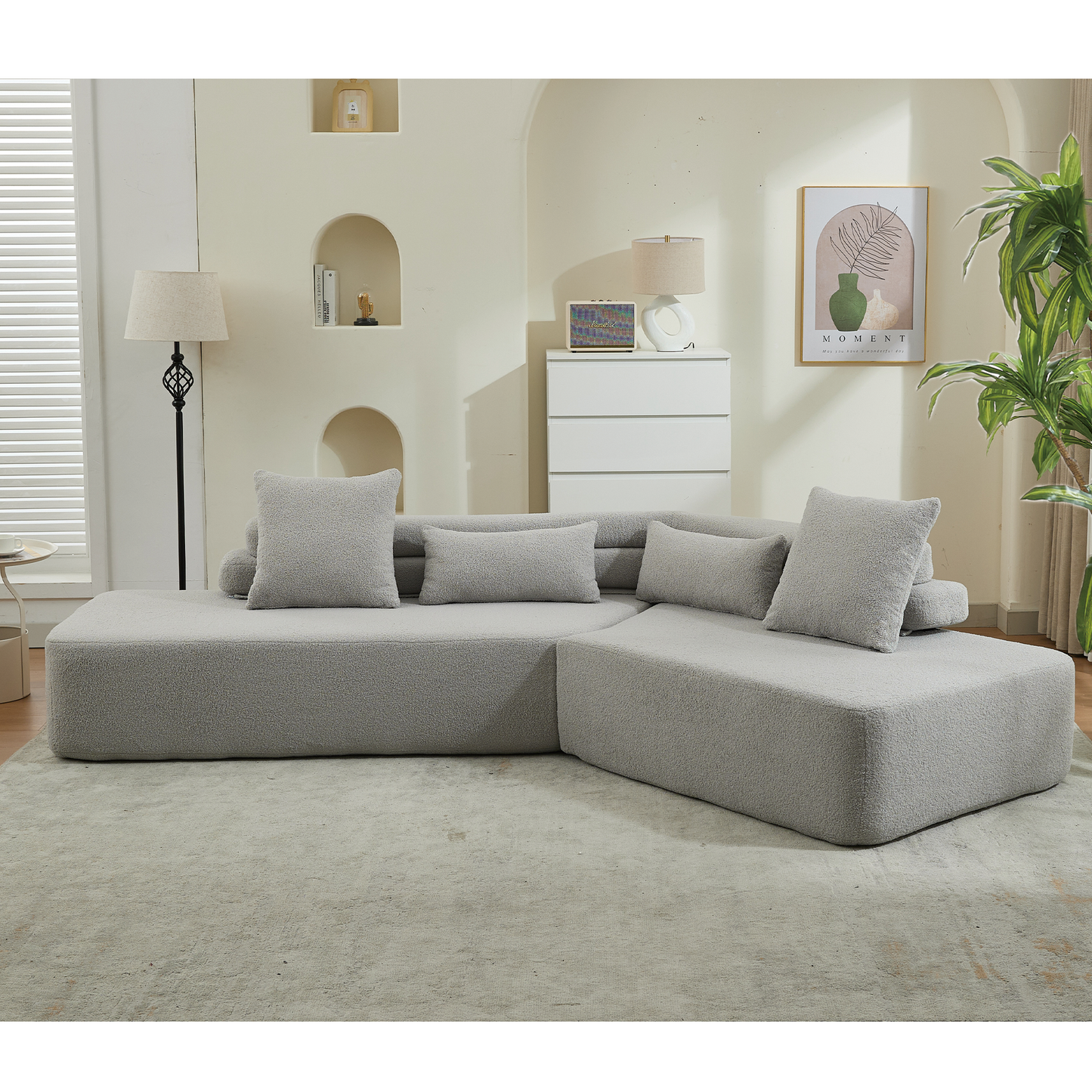 Minimalist Cloud Sectional Couch - 4-Seater in Light Gray