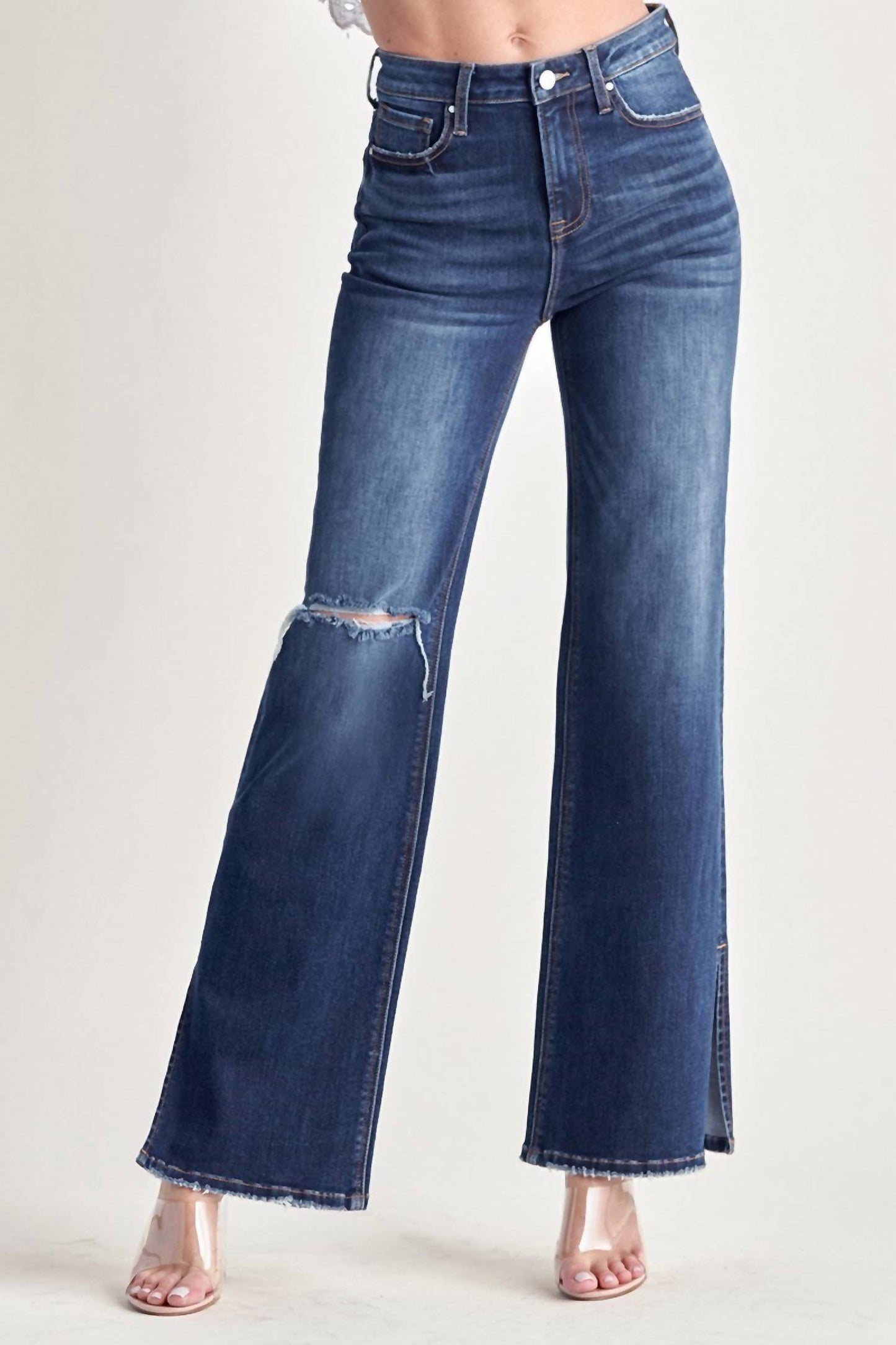 Risen - High Rise Distressed Wide Flare Jean