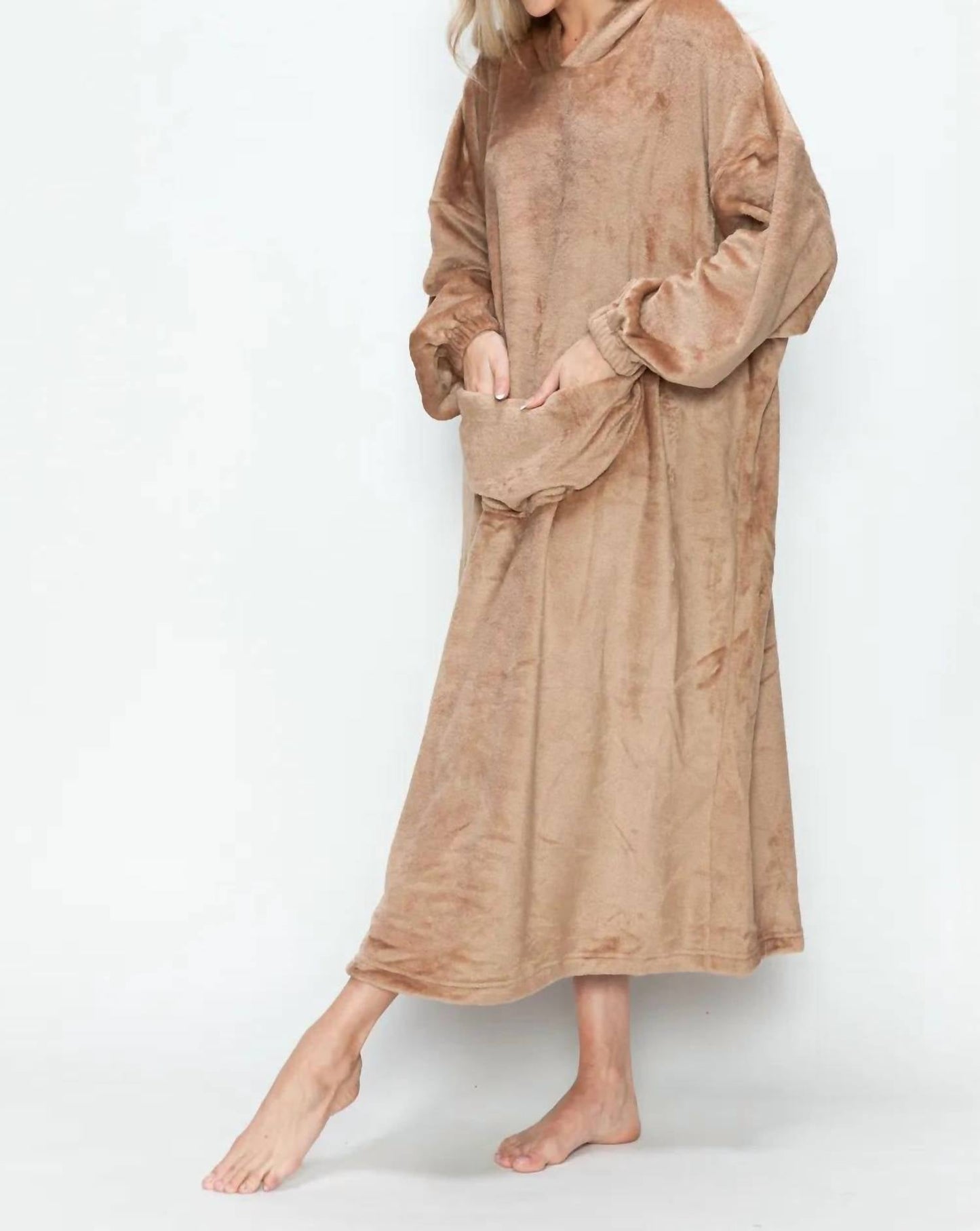 Double Take - Full Size Pocketed Hooded Midi Lounge Dress