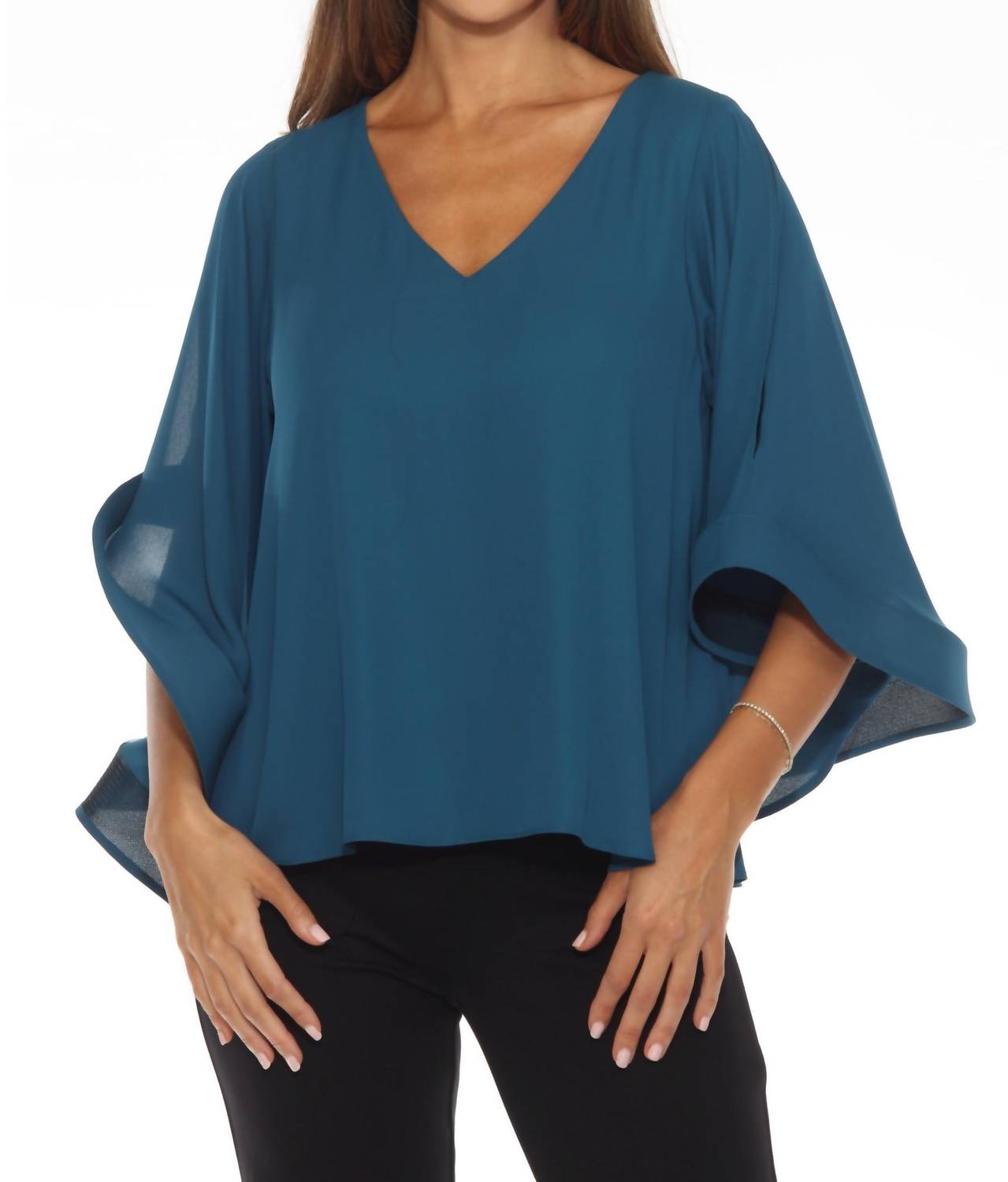 Joseph Ribkoff - Statement Slit Sleeve V-neck Relaxed Top