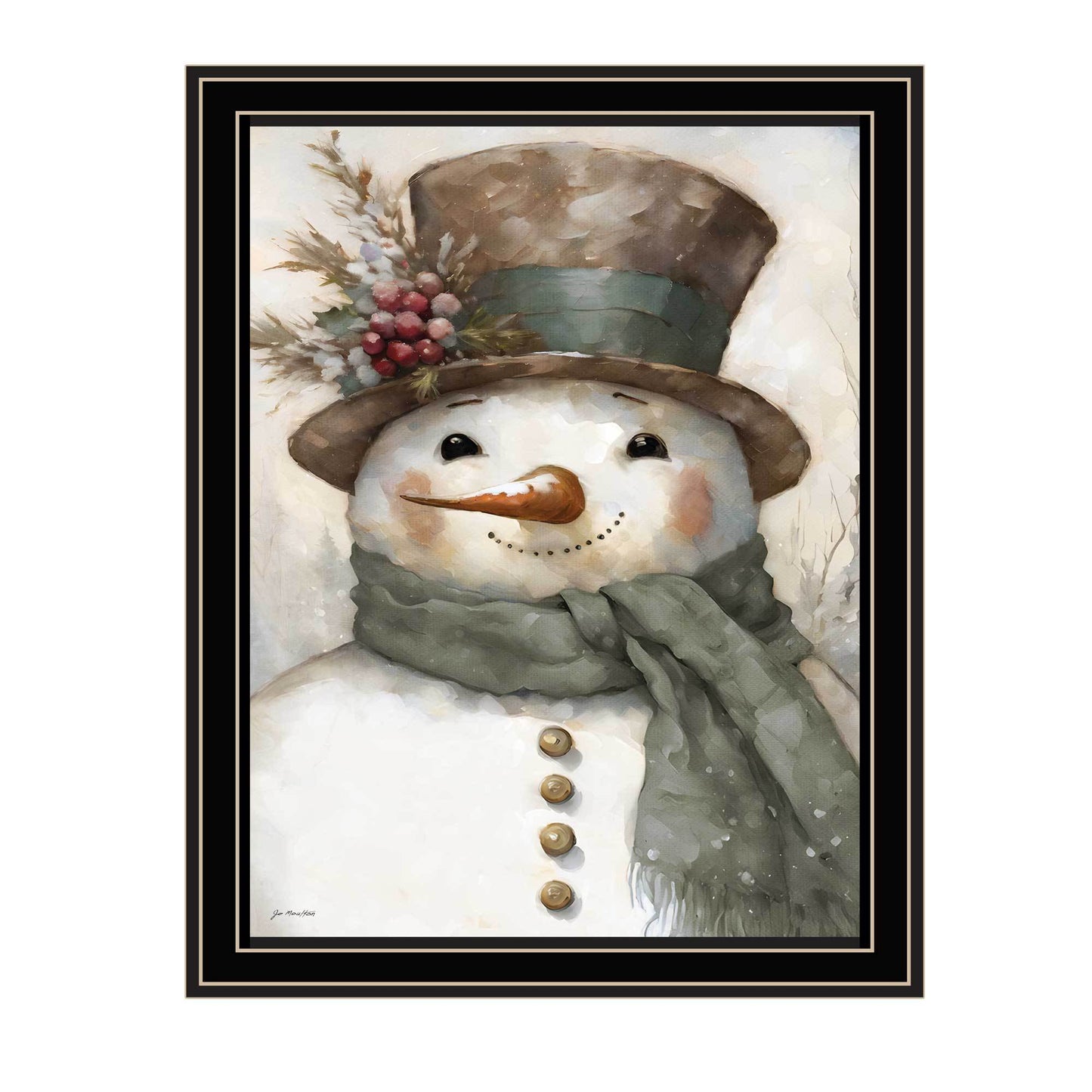Trendy Decor 4U “Old World Frosty The Snowman” Black Framed Wall Art by Jo Moulton