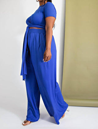 The Curve La - Plus Size Wrap Around Short Sleeve Top And Pants Set