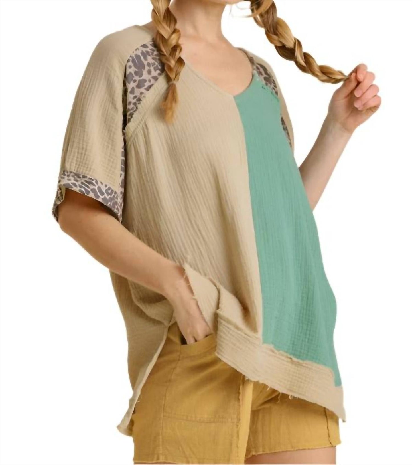 Umgee - Color Block Cotton Gauze Top