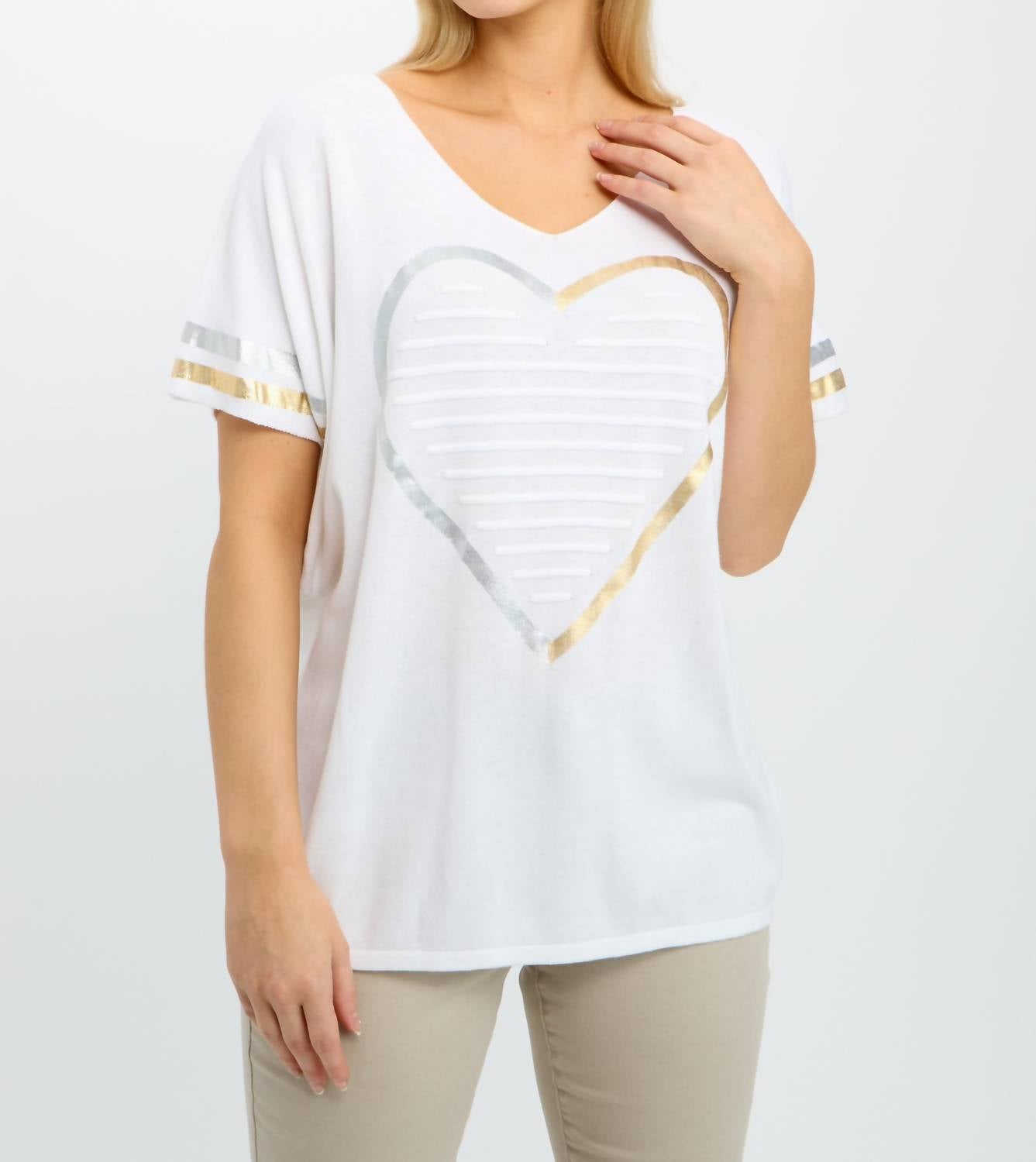 Frank Lyman - Short Sleeve Heart Print Knit Top