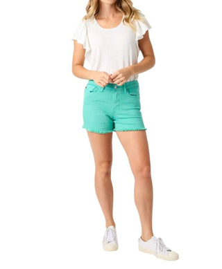 Judy Blue - MID RISE GARMENT DYED FRAY HEM DENIM SHORT