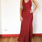 Aakaa - Side Slit Satin Maxi Dress