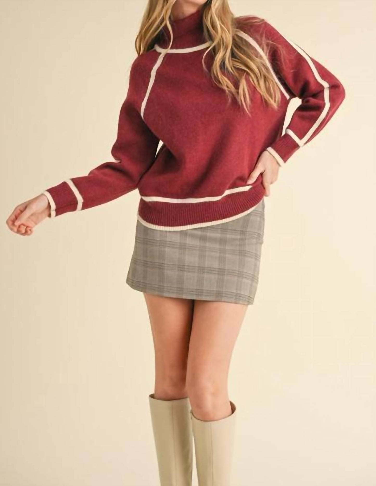 &Merci - Contrast Trim Turtleneck Sweater