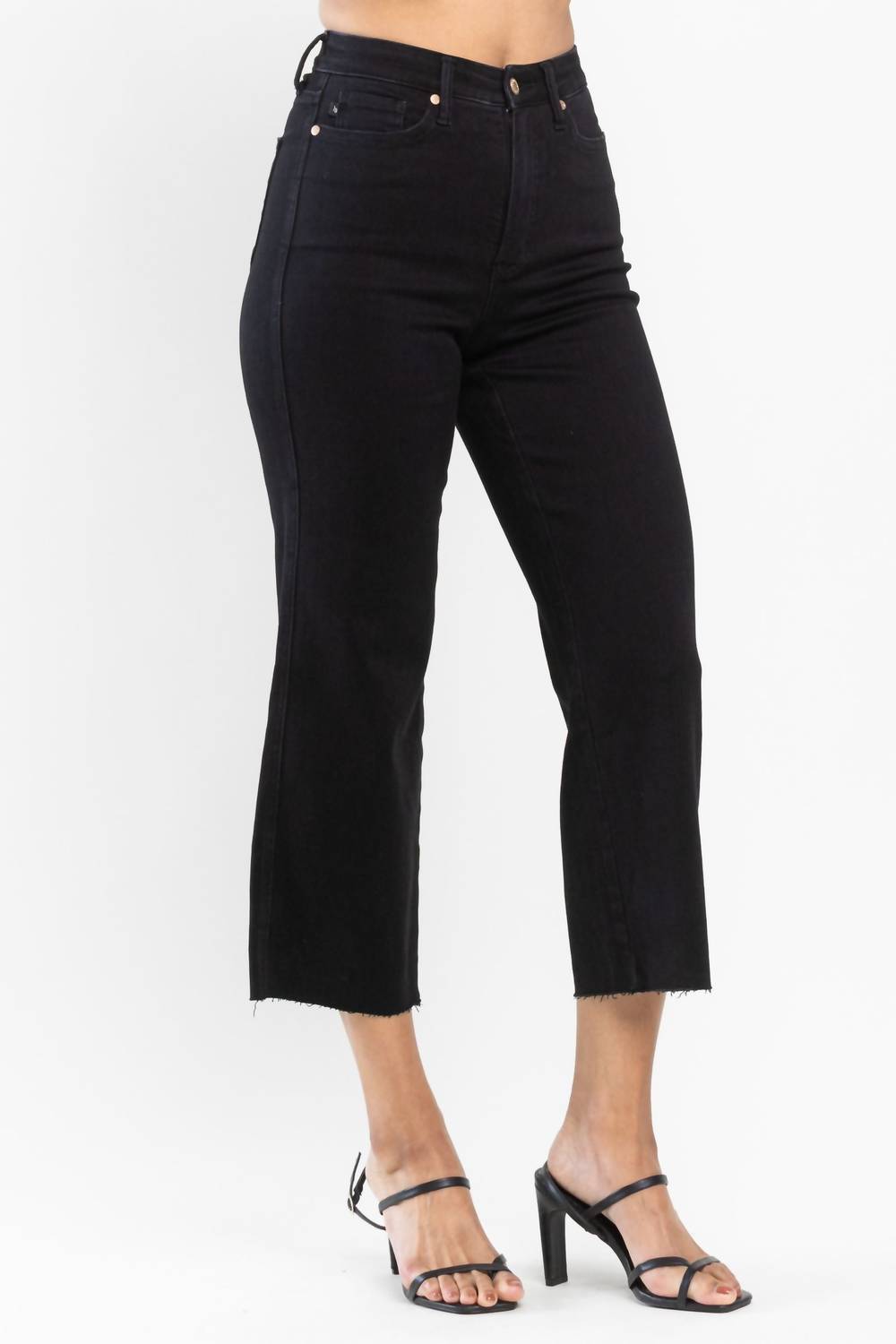 Judy Blue - Tummy Control Raw Hem Crop Wide Leg Jeans
