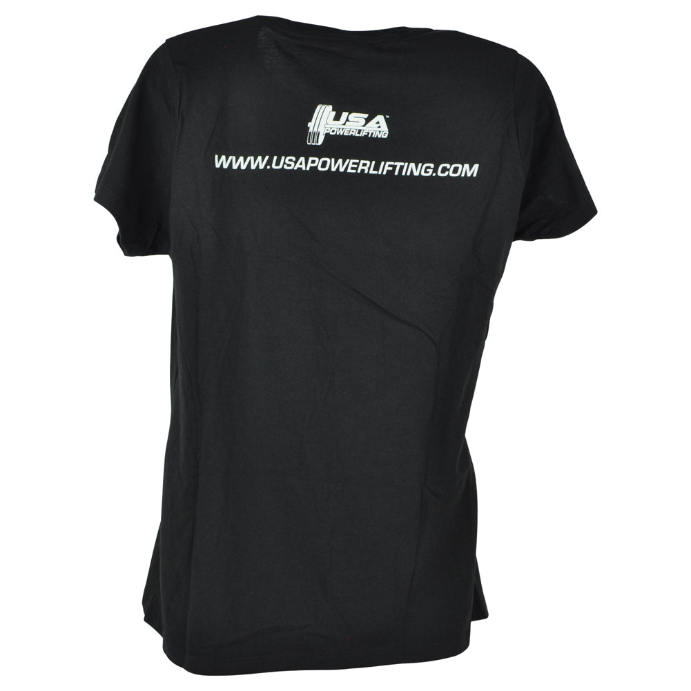 USA Powerlifting Gym Weight Black Crew Neck Womens Ladies Tshirt Tee