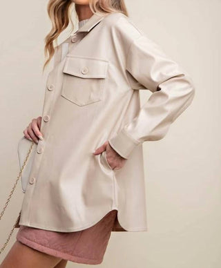 Edit By Nine - Faux Leather Oversized Button Down Shacket