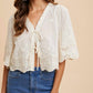 Anniewear - Tie Front Embroidered Blouse