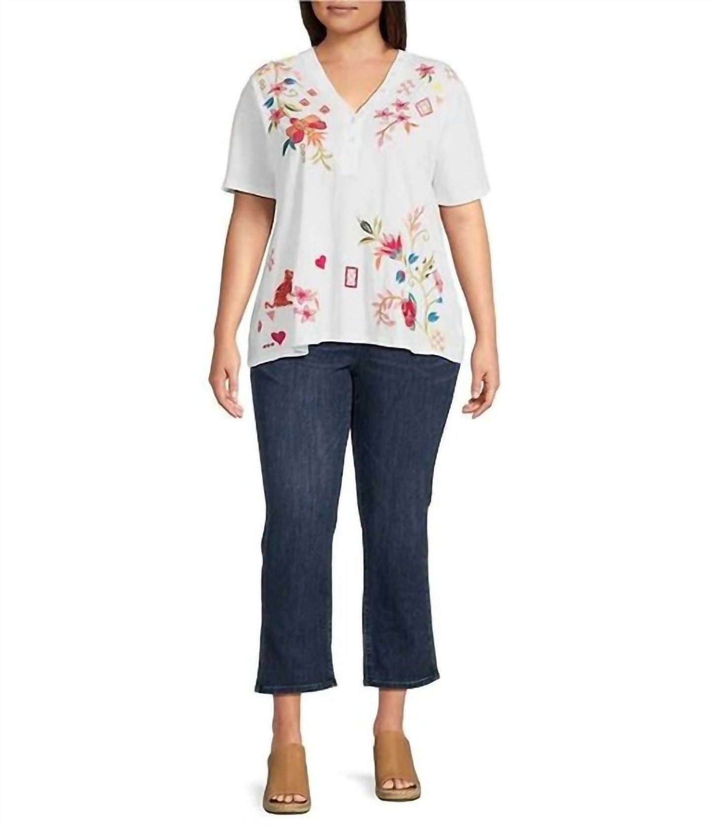 Johnny Was - Women's Button Neck Tee Georgia Plus