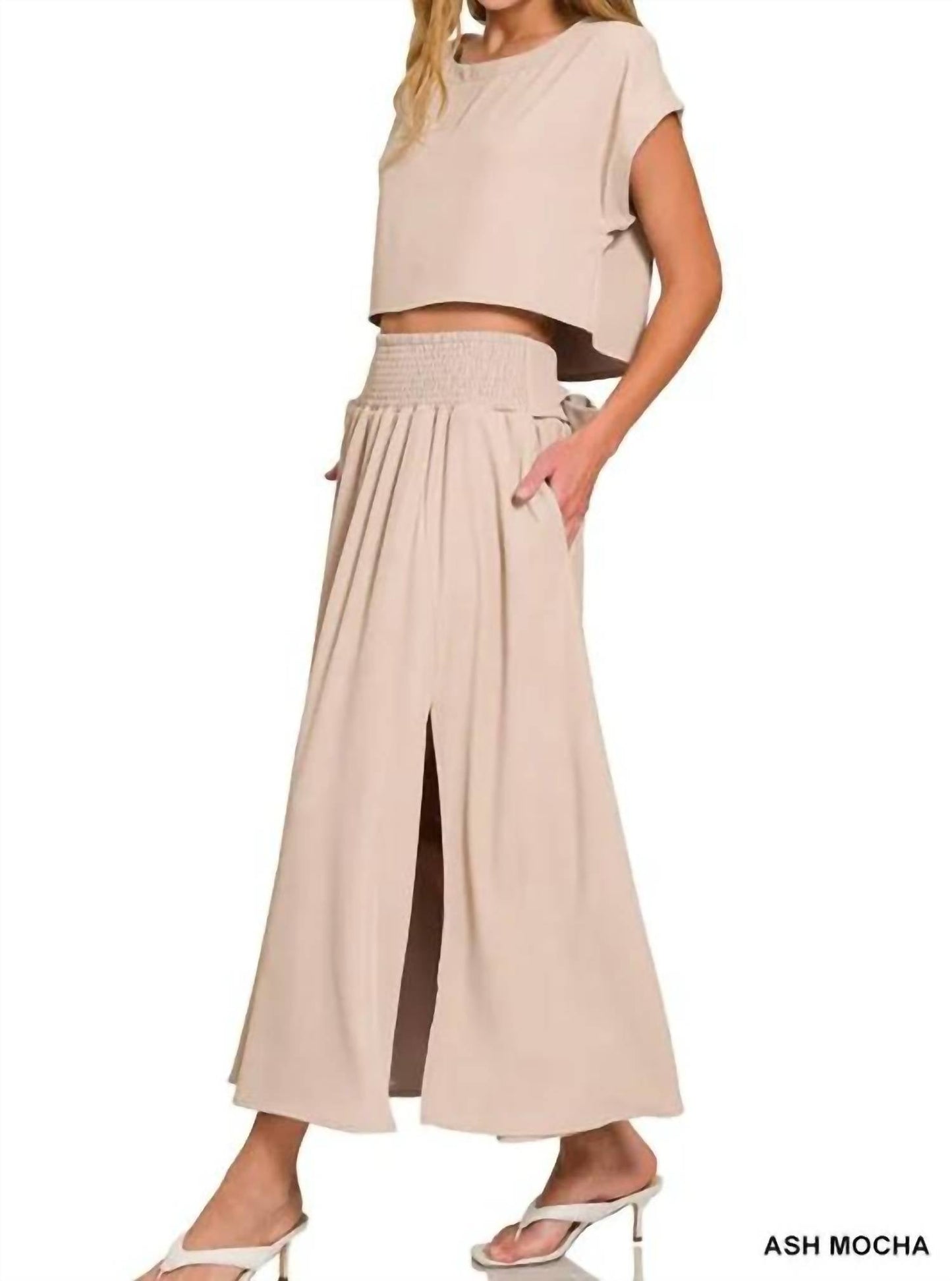 Trendsi - Zenana Heavy Woven Span Crop Tee & Skirt Set