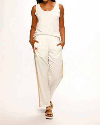 Paparazzi - Linen Blend Embroidered Wide Leg Pant