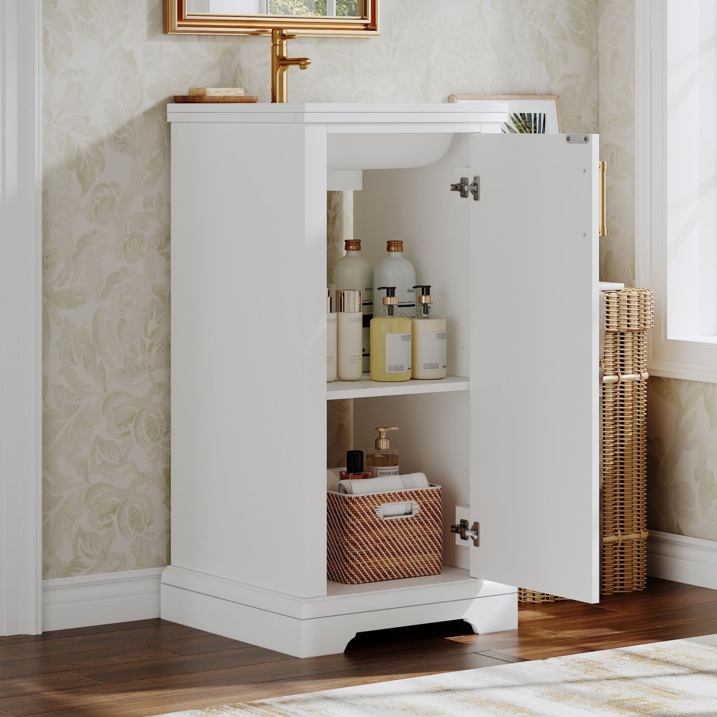 Bathroom Vanity With Sink, Soft Close Door, Adjustable Shelf - White