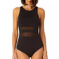 Anne Cole - High-neck Mesh-insert One-piece Swimsuit