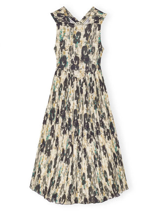 Ganni - Printed Pleats Smock Midi Straps Dress