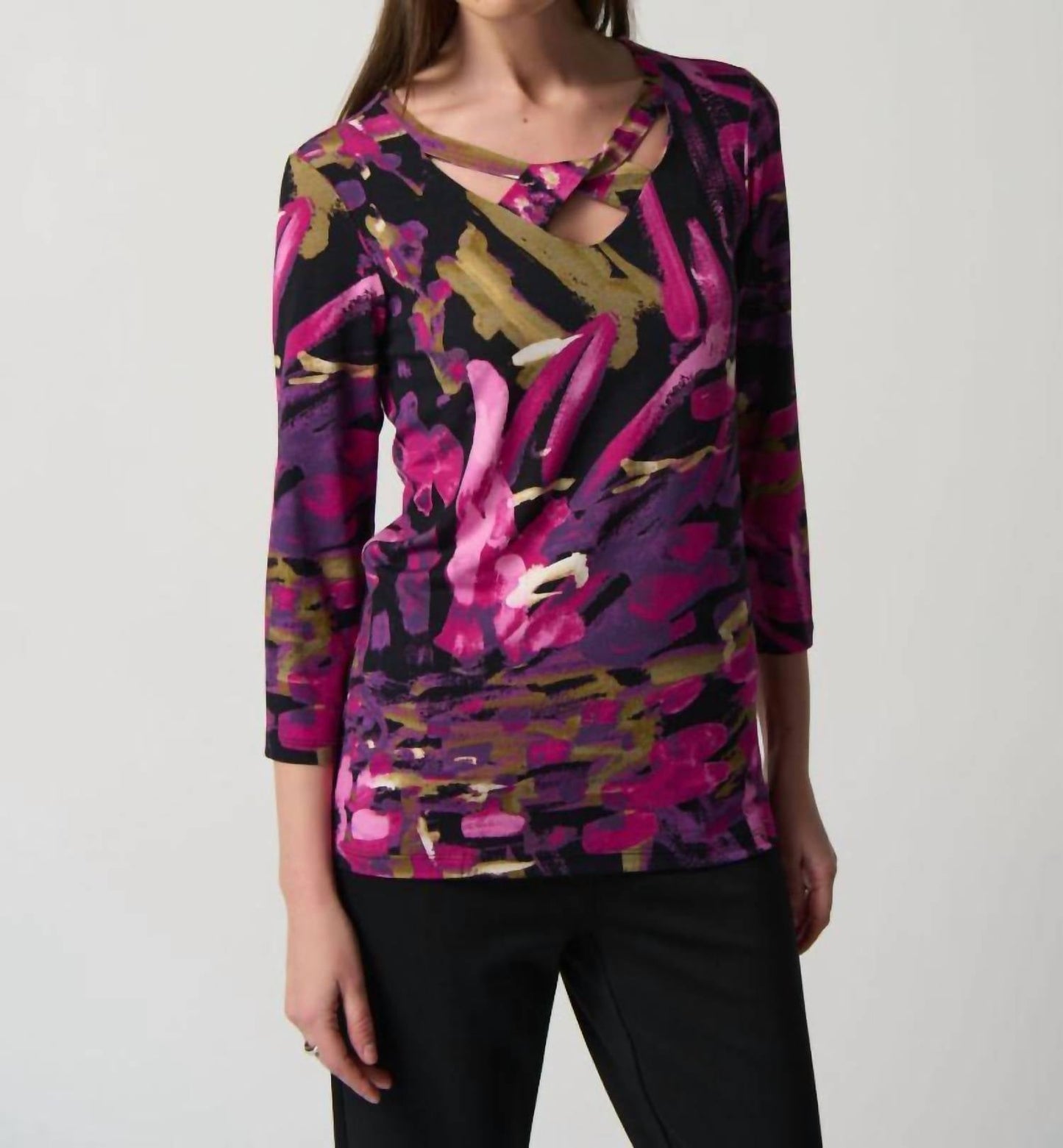 Joseph Ribkoff - CRISS-CROSS V NECK TOP