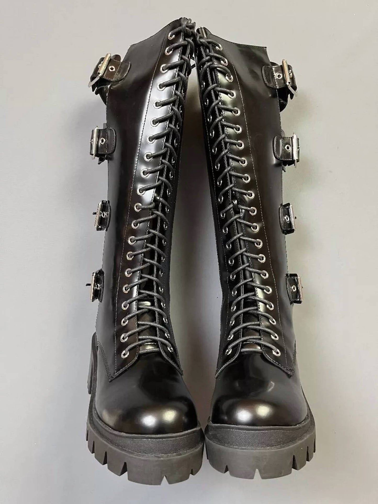 Jeffrey Campbell - Women's Tank Girl Back Buckle Cut Out Lace Up Chunky Heeled Boot Combat