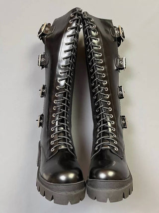 Jeffrey Campbell - Women's Tank Girl Back Buckle Cut Out Lace Up Chunky Heeled Boot Combat