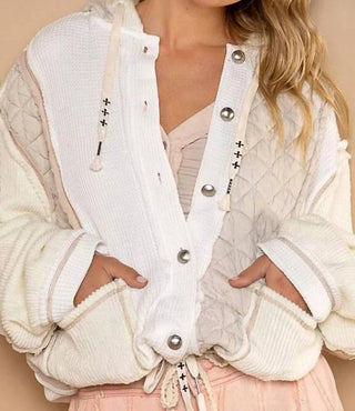 Pol - Cut Sew Multi Fabric Hooded Button Down Shacket