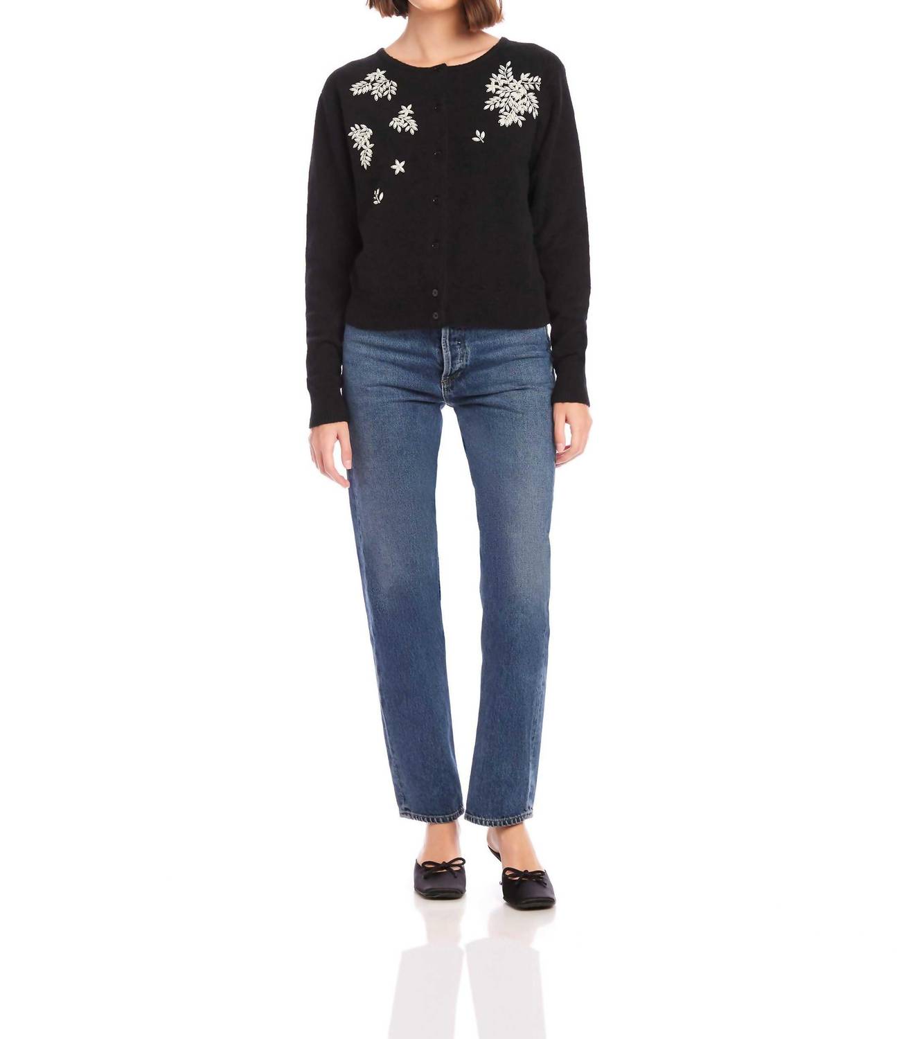 Fifteen Twenty - Bree Embellished Leaf Embroidery Cardigan