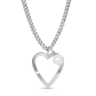 Eklexic - Women's Heart & Pearl Charm Necklace