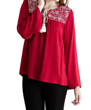 Entro - Embroidered Tassel Tie Top