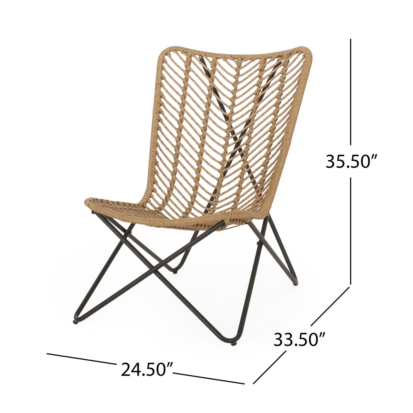 Wicker Chair with Geometric Cross Base (Set of 2) - Light Brown