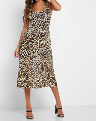 Topshop - Animal Print Plunge Neckline Mesh Midi Dress