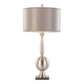 Joan 30" Contemporary Metal Table Lamp Set in Brushed Nickel with Grey Satin Shade - Set of 2