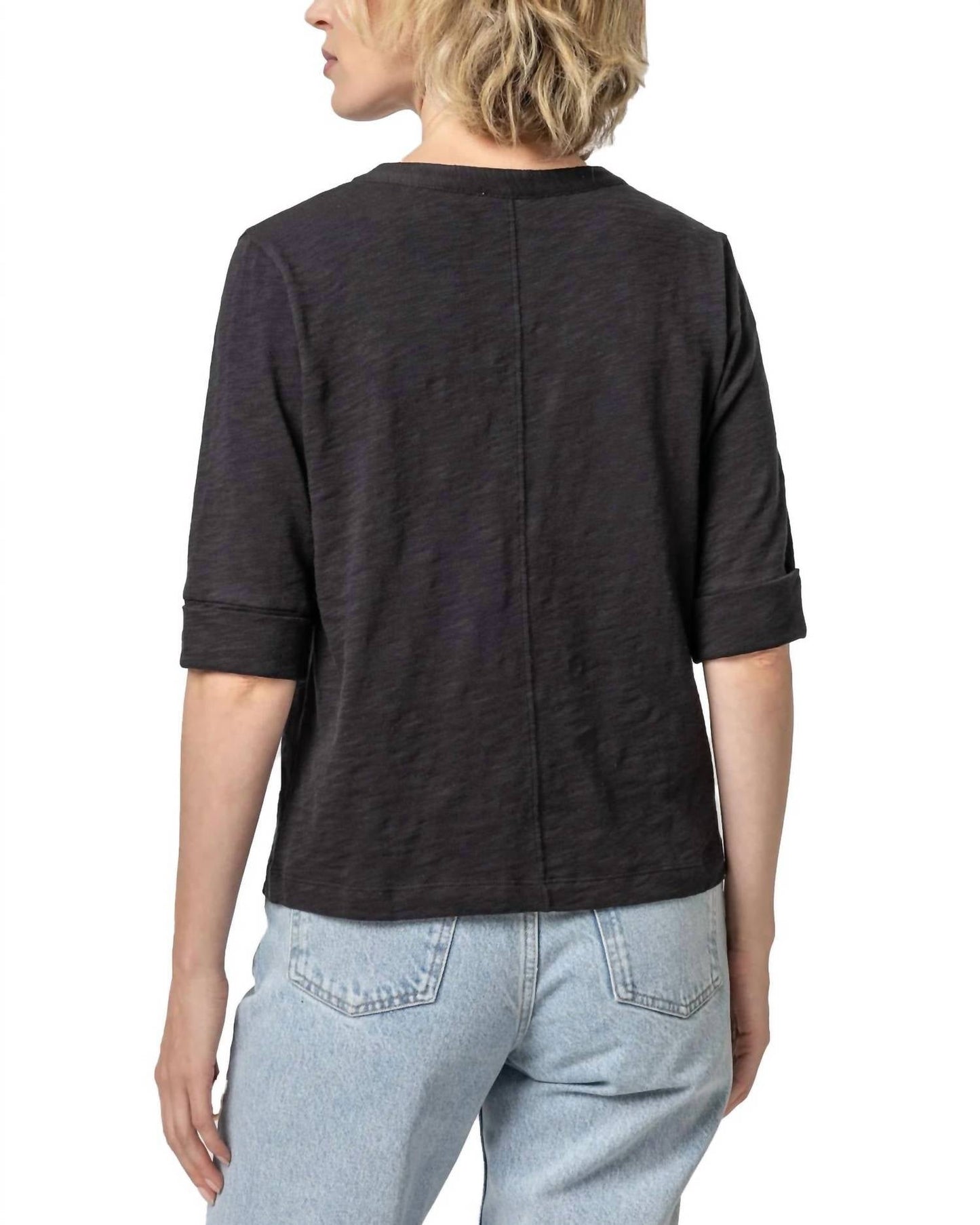 Lilla P - Women's Elbow Sleeve Split Neck Top