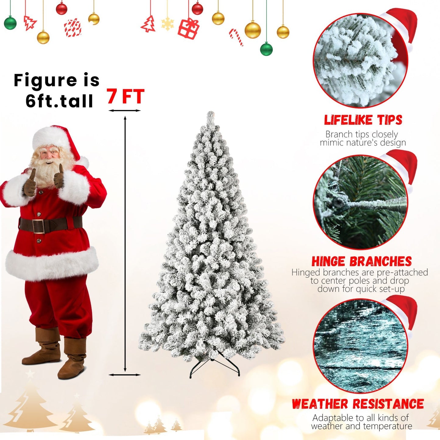 9-Foot Pre-Lit Snow-Flocked Christmas Tree
